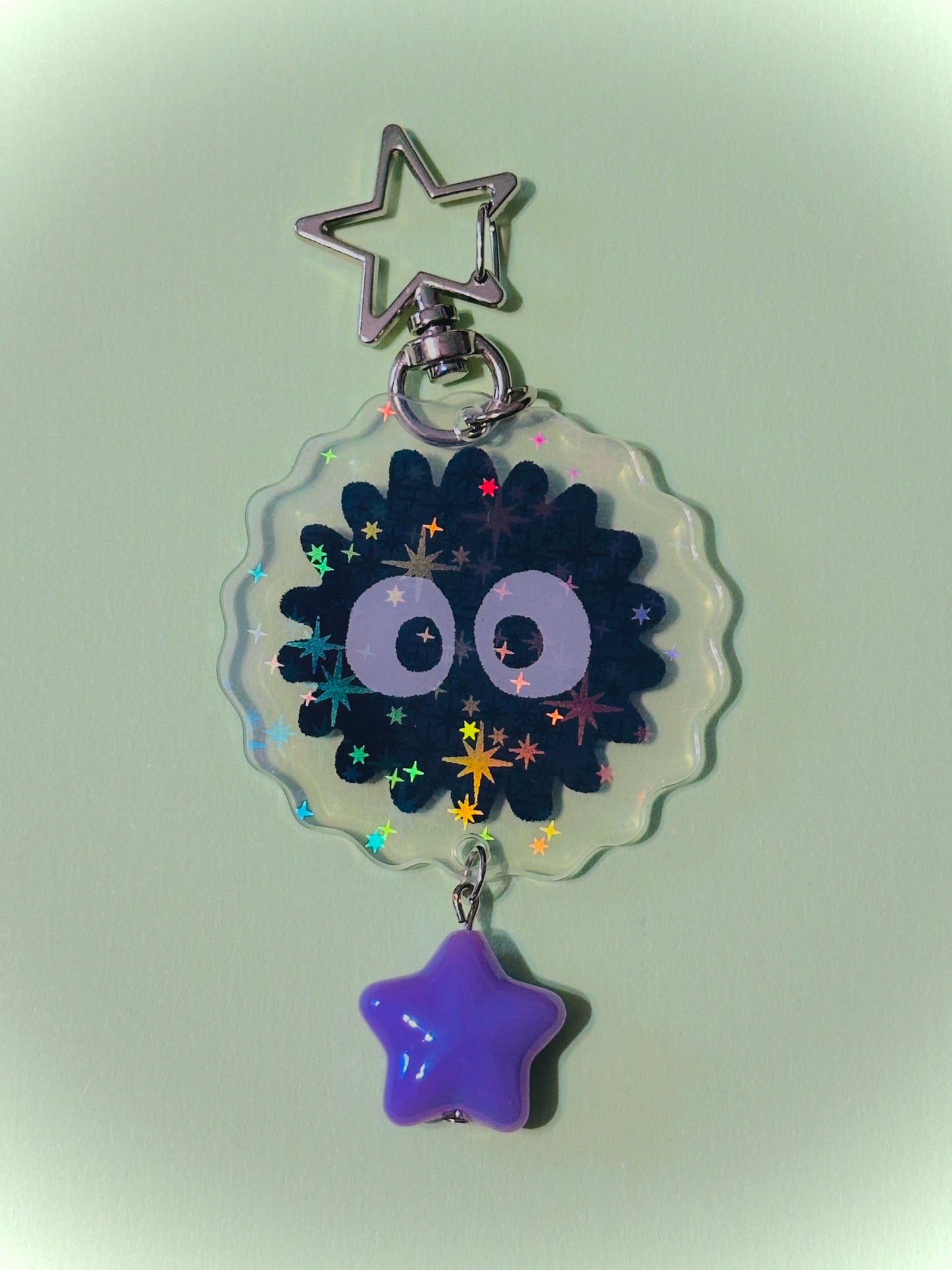 SILVER Soot Sprite holographic keychains