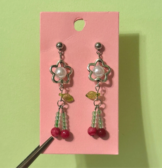 Silver cherry earrings