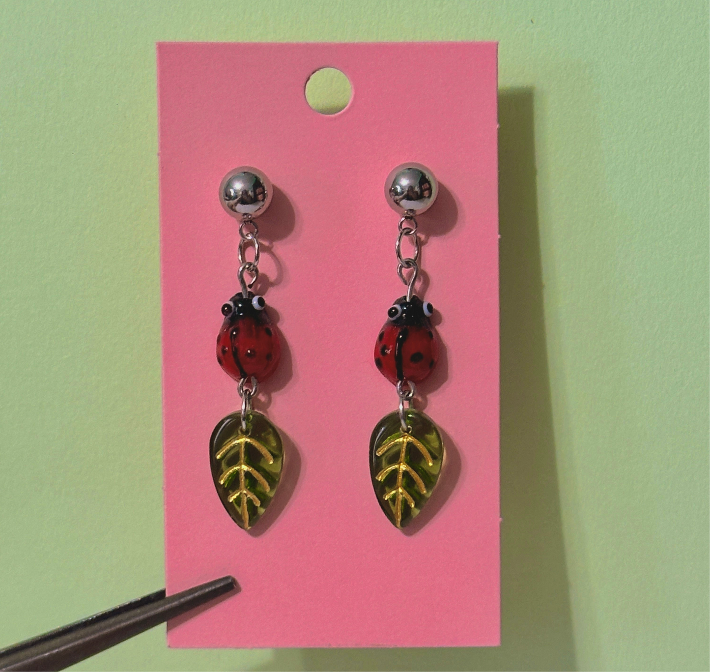 Ladybugs leaf earrings