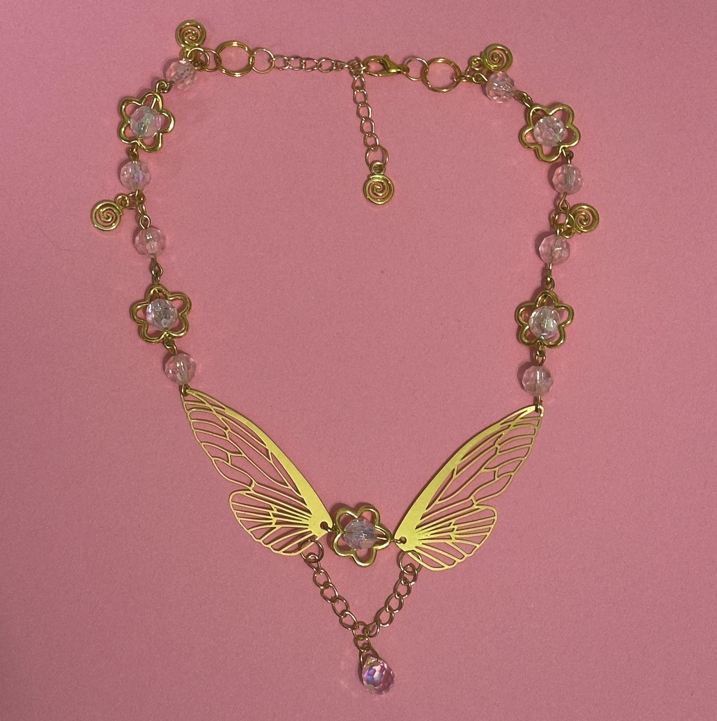 The rose quartz winged choker