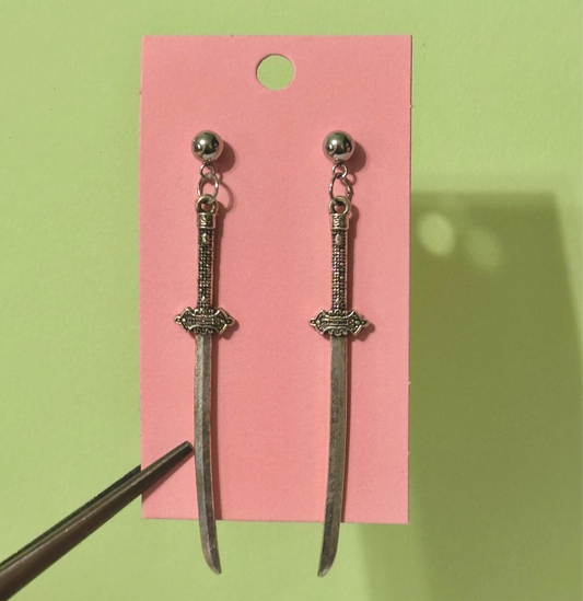 Silver sword earrings