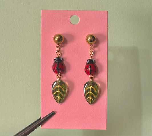Ladybugs leaf earrings