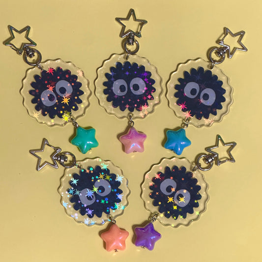 SILVER Soot Sprite holographic keychains