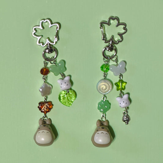Silver Totoro bell charm beaded keychains