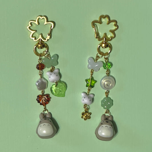 Gold Totoro bell charm beaded keychains